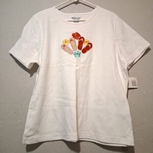 Basic Edition Women T-Shirt Sandal Graphic Embroidery Cotton Y2k Short Sleeve XL